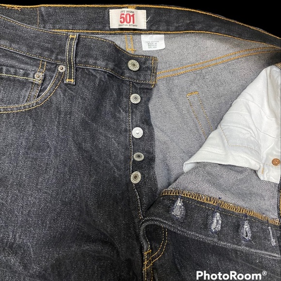 LEVI’S 501 Button Fly Straight Leg Blue Jeans Men's Size 38 x 32 Dark Wash Black - Picture 8 of 11